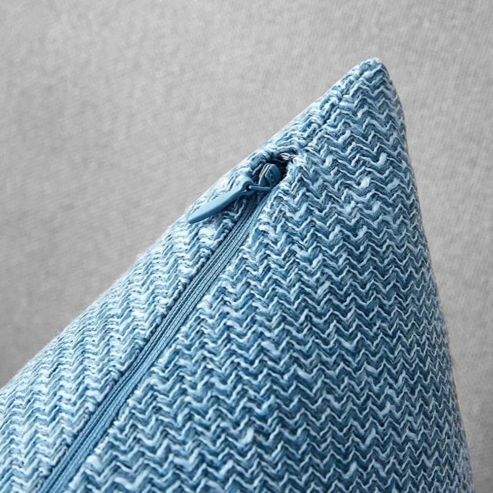 Luxury Home | Chic Blue Linen Blend Geo Zig Zag Pattern Throw Pillow Covers